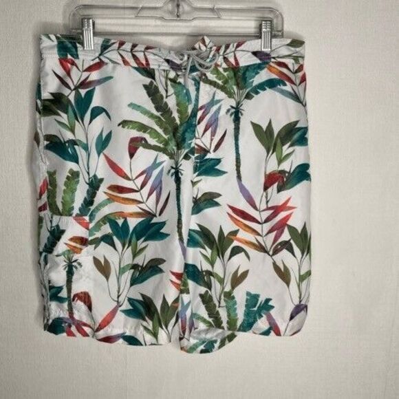 Tommy Bahama Lined Swim Trunks Men Size XL White/Green Baja Mauna Loa Palms - Picture 9 of 11